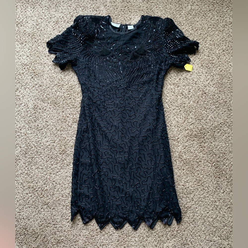 Vintage beaded mini dress with shoulder pads